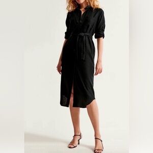Abercrombie Long-Sleeve Belted Shirt Dress in Black - NWT